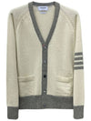 V-Neck 4-Bar Wool Cardigan White - THOM BROWNE - BALAAN 2