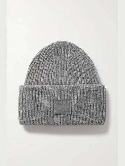 Face Patch Ribbed Wool Beanie Grey Melange - ACNE STUDIOS - BALAAN 2