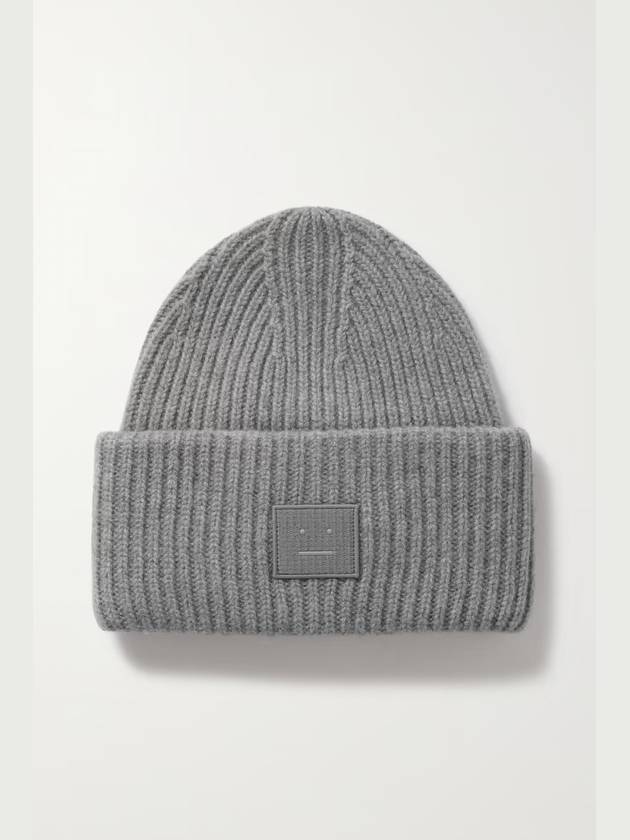 Face Patch Ribbed Wool Beanie Grey Melange - ACNE STUDIOS - BALAAN 7