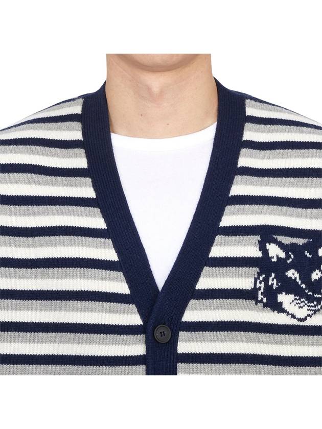 Fox Head Intarsia Striped Comfort Cardigan Navy White - MAISON KITSUNE - BALAAN 6