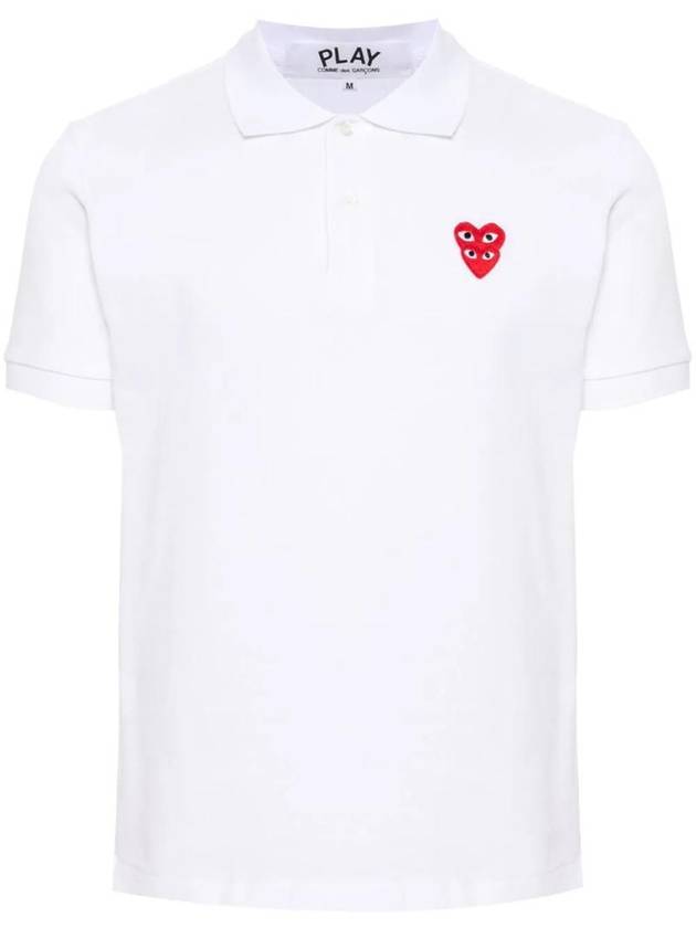 Red Heart Double Wappen Logo Polo Shirt White - COMME DES GARCONS PLAY - BALAAN 1