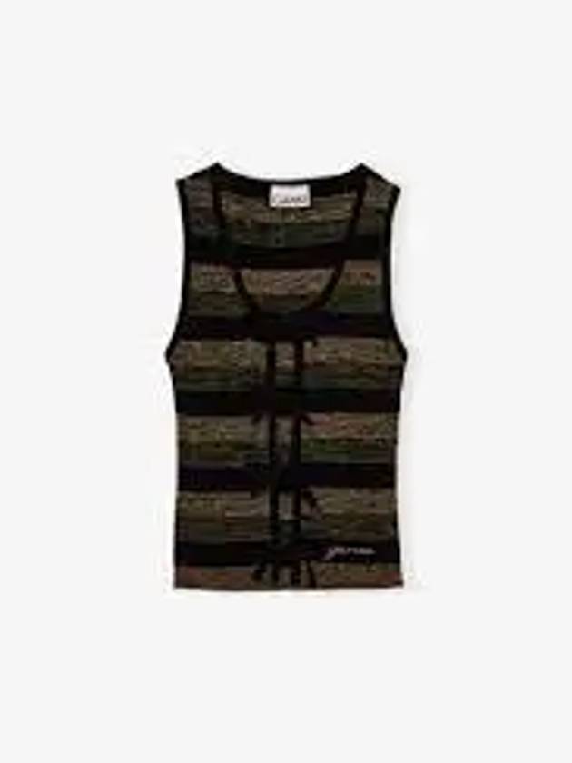 Striped Rib Merino Wool Tie Sleeveless - GANNI - BALAAN 2