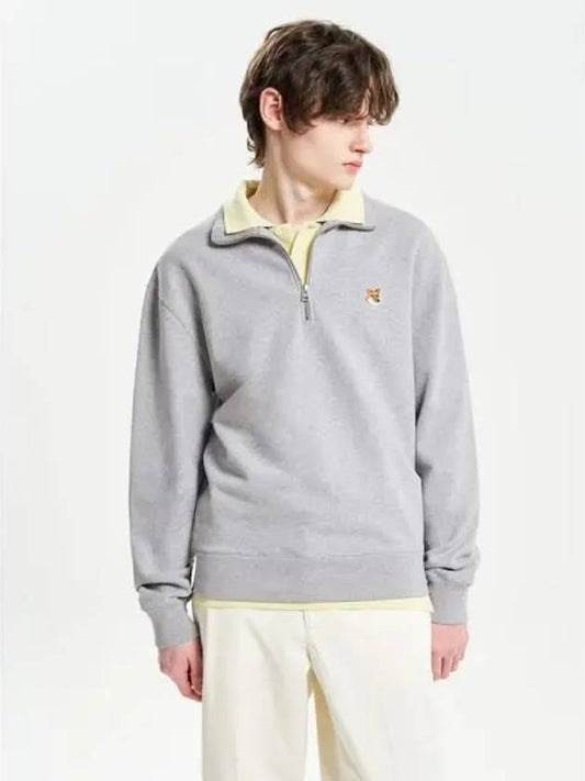 Men s Foxhead Patch Comfort Half Zip Up Sweatshirt Light Gray Melange Domestic Product - MAISON KITSUNE - BALAAN 1