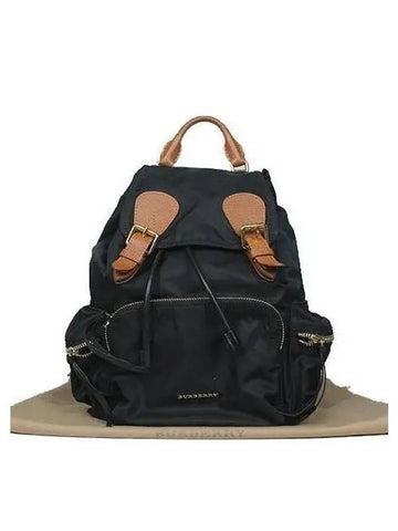 4016622 Black color nylon brown leather pocket detail technical rucksack medium backpack - BURBERRY - BALAAN 1