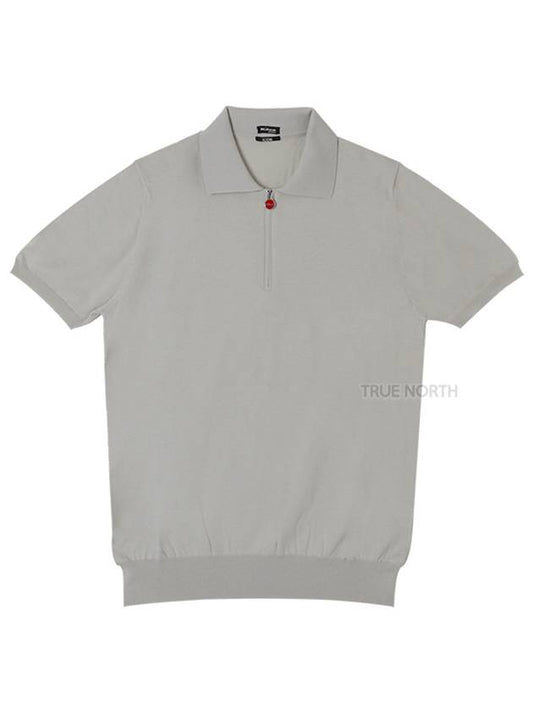 Men's Half Zip-up Cotton PK Shirt Gray - KITON - BALAAN.