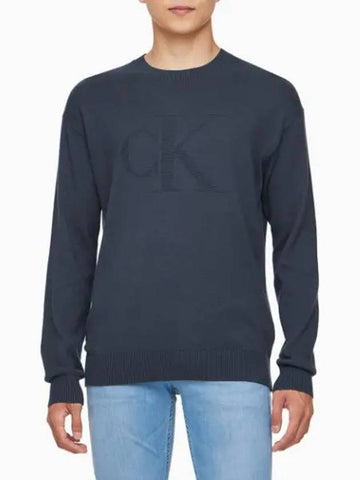 JEANS Men s Navy CK Intarsia Mix Stitch Sweater J326453 BAN - CALVIN KLEIN - BALAAN 1