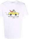 Oly Taxi Fox Print Round Cotton Short Sleeve T-Shirt White - MAISON KITSUNE - BALAAN 2