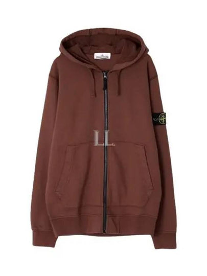 Men Wappen Cotton Fleece Hooded Zip Up Brown - STONE ISLAND - BALAAN 2