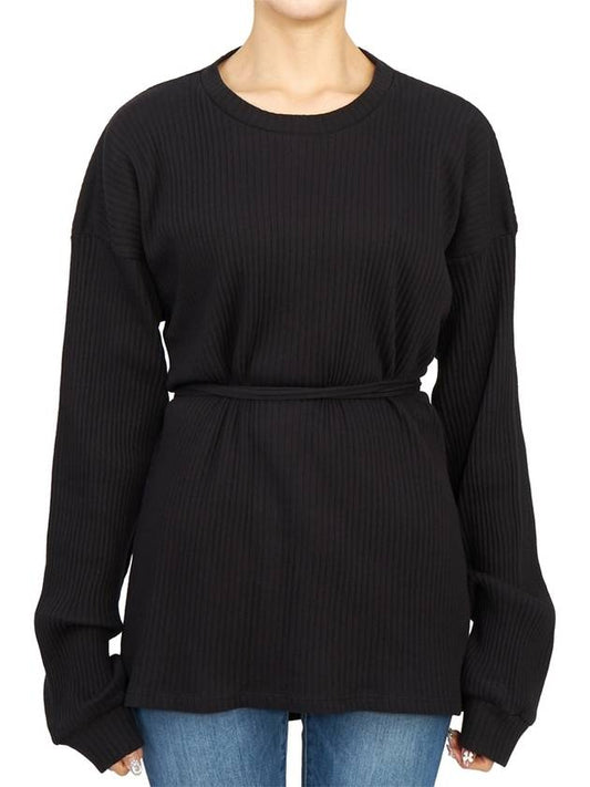 Women's Wrap Short Sleeve T-Shirt FSHL RIB 000 BLACK - BASERANGE - BALAAN 1