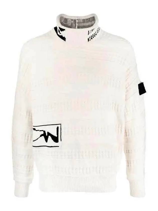 Fair Isle Aran Mock Neck Knit Top Off White - STONE ISLAND - BALAAN 2