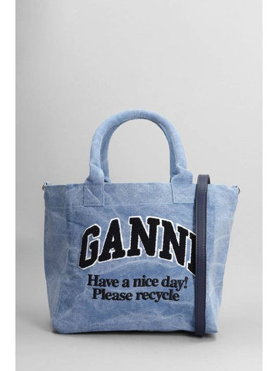 Embroidered Logo Small Tote Bag Blue - GANNI - BALAAN 2