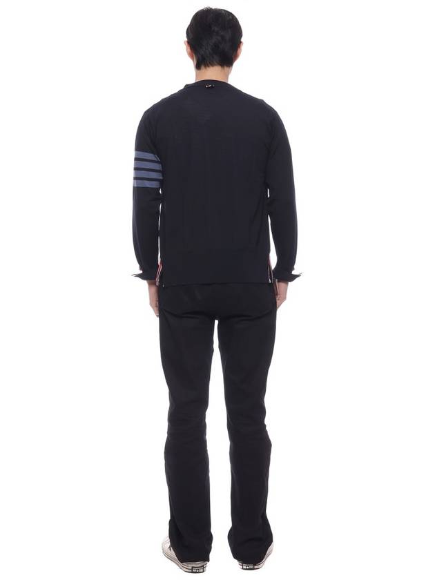 4-Bar Stripe Sustainable Merino Wool Cardigan Navy - THOM BROWNE - BALAAN 6