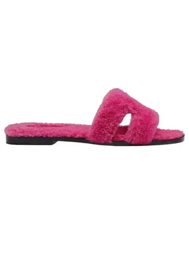 Oran Shearling Sandals Rose Fuchsia - HERMES - BALAAN.