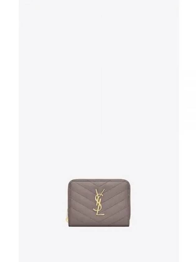 Monogram Zipper Grained Leather Half Wallet Fog - SAINT LAURENT - BALAAN 2