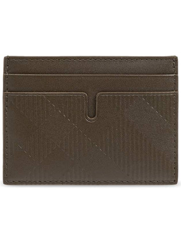 Embossed Check Leather Card Wallet Military - BURBERRY - BALAAN 1