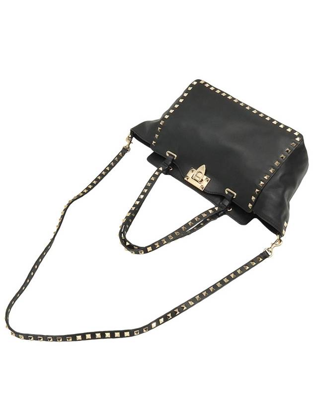 Black Calfskin Gold Plated Small Rockstud Shopper 2WAY - VALENTINO - BALAAN 4