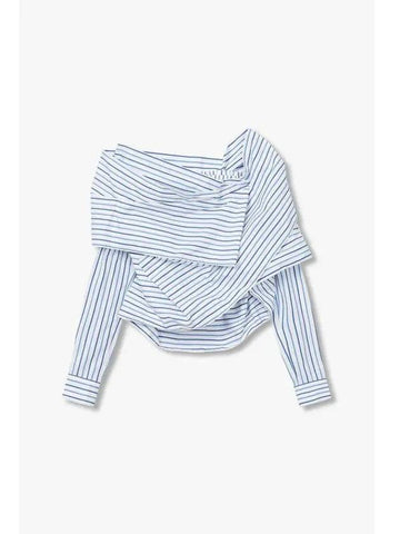 Women s Striped Off Shoulder Shirt Light Blue - DRIES VAN NOTEN - BALAAN 1