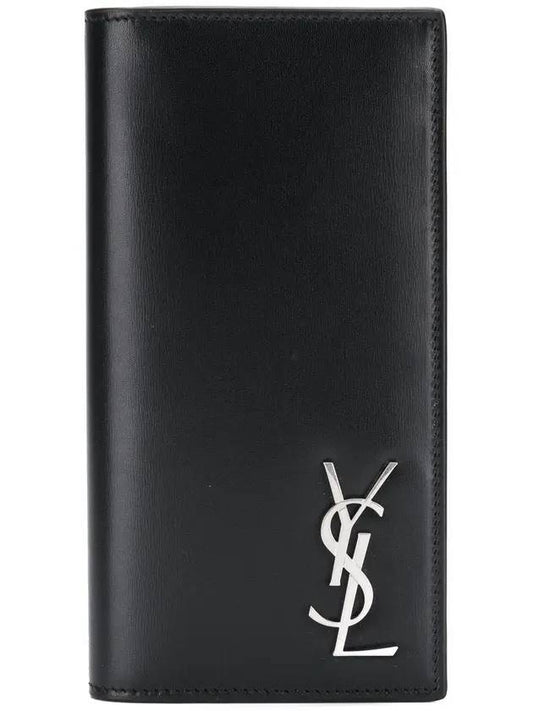 Men's Monogram Silver Logo Leather Long Wallet Black - SAINT LAURENT - BALAAN 1