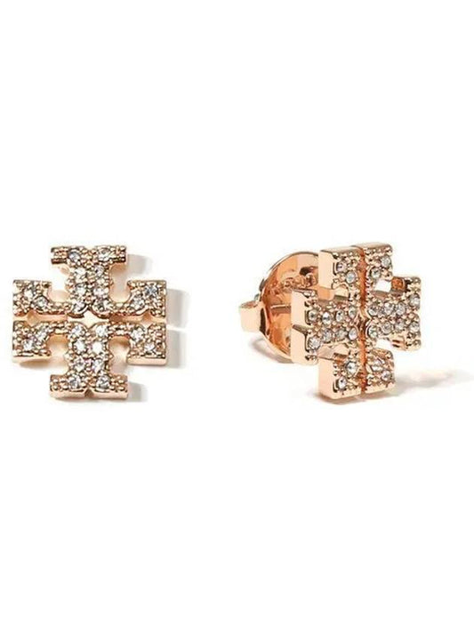 Crystal Logo Stud Earrings Rose Gold - TORY BURCH - BALAAN 2