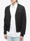 Red Heart Logo Merino Wool Cardigan Black - AMI - BALAAN 4