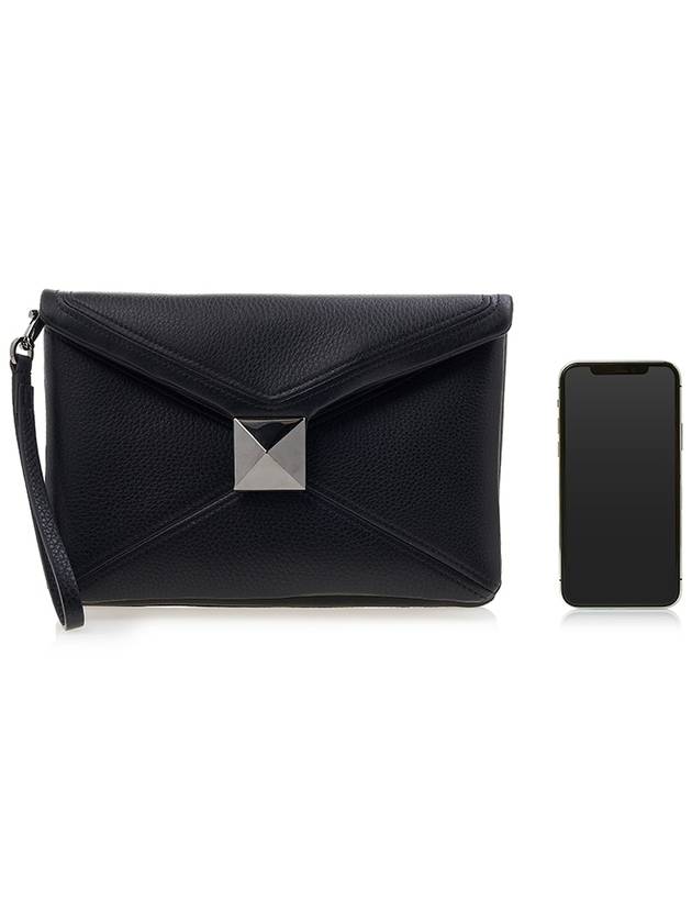 One-Stud Nappa Leather Clutch Bag Black - VALENTINO - BALAAN 7