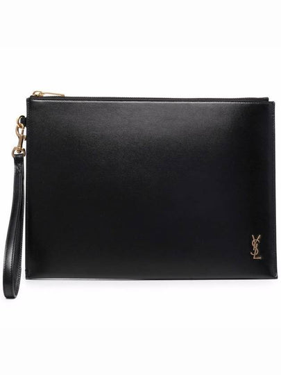 Tiny Cassandre Shiny Leather Zip Tablet Clutch Bag Black - SAINT LAURENT - BALAAN 2