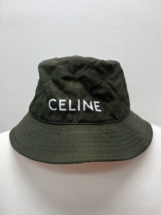 Logo Quilted Nylon Twill Bucket Hat Forest - CELINE - BALAAN.