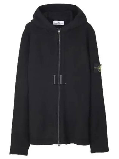 Logo Patch Hooded Lamb Wool Cardigan Black - STONE ISLAND - BALAAN 2