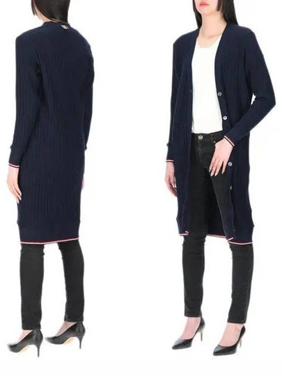 Wide Rib Cashmere Tip V-Neck Cardigan Dress Navy - THOM BROWNE - BALAAN 2