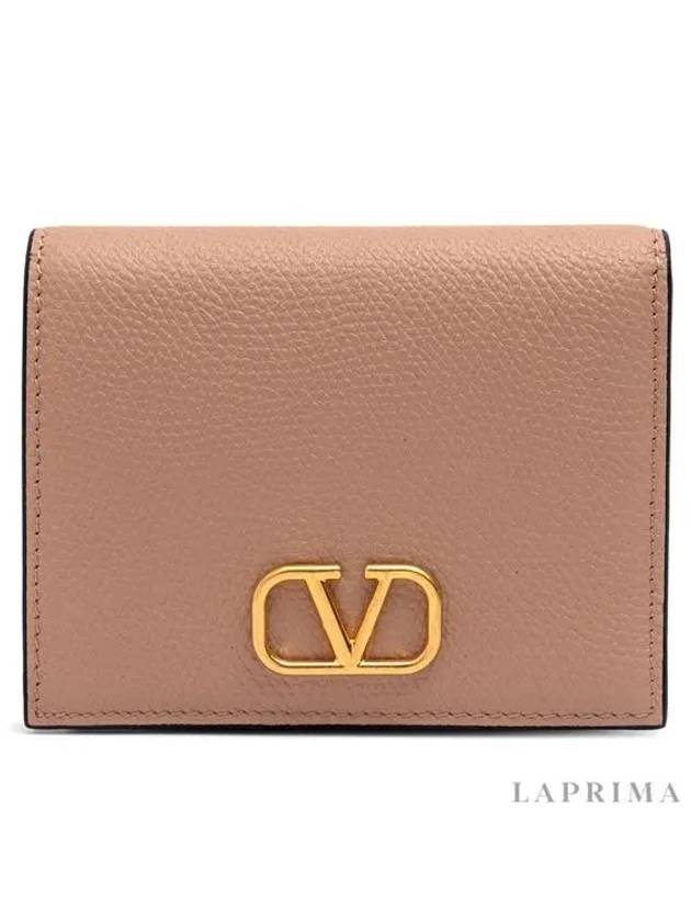 V Logo Signature Flap Compact Half Wallet Rose Canel - VALENTINO - BALAAN 5