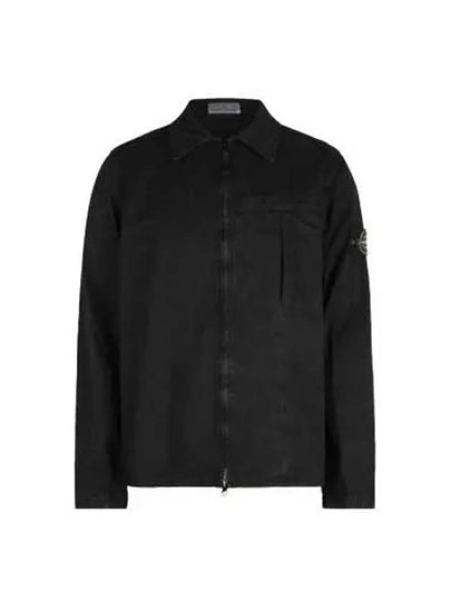 Organic Cotton Shirt Zip Up Jacket Black - STONE ISLAND - BALAAN 2