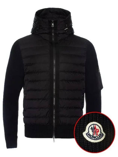 Logo Patch Padded Wool Cardigan Black - MONCLER - BALAAN 2