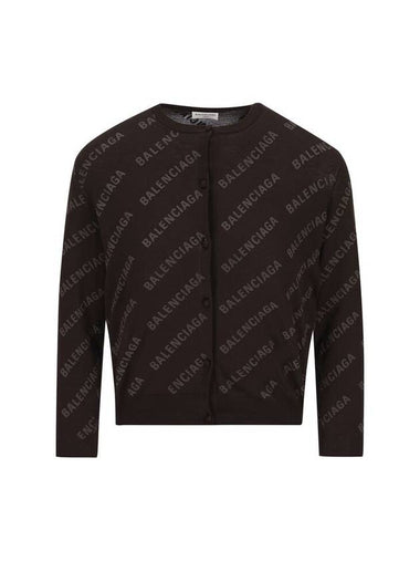 All-Over Logo Print Cotton Crop Cardigan Brown - BALENCIAGA - BALAAN 1