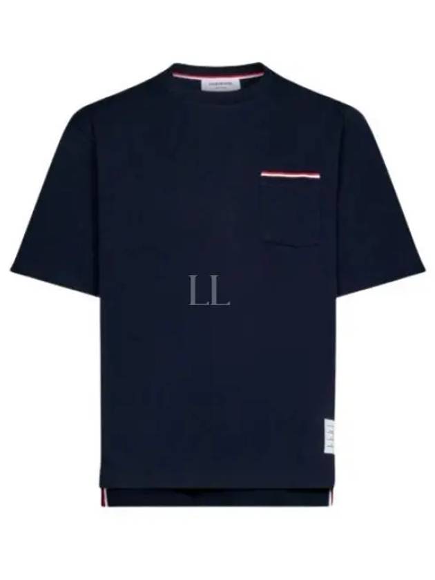 Cotton Oversized Pocket Short Sleeve T-Shirt Navy - THOM BROWNE - BALAAN 2