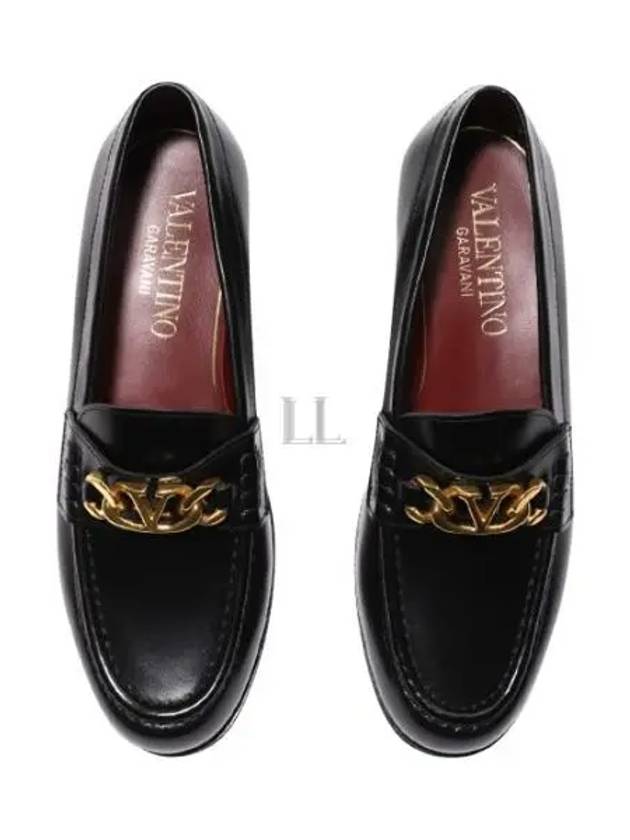 V Logo Chain Leather Loafers Black - VALENTINO - BALAAN 2