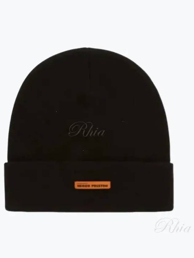 Logo Tag Rib Knit Beanie Black - HERON PRESTON - BALAAN 2