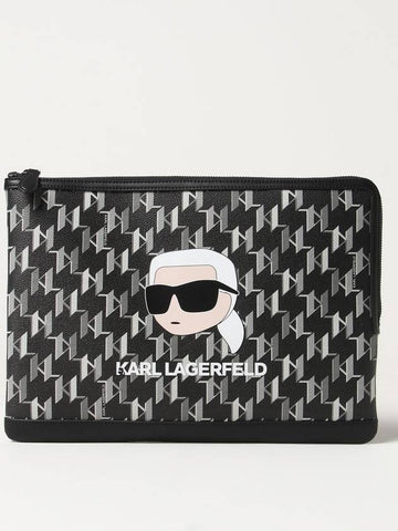 Clutch Ikonic 2.0 Karl Lagerfeld in pelle sintetica a grana con monogram all over e logo stampato - KARL LAGERFELD - BALAAN 1