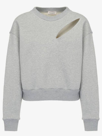 Cutout Detail Round Neck Sweatshirt Grey - ALEXANDER MCQUEEN - BALAAN 1