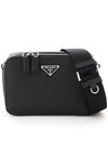 Brick Saffiano Leather Triangular Logo Cross Bag Black - PRADA - BALAAN.