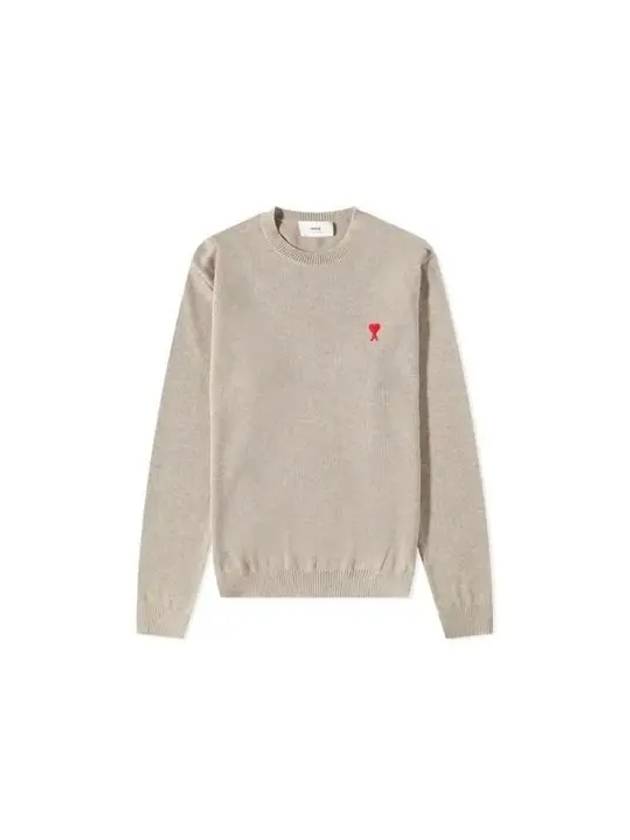 Men's Mini Heart Logo Merino Wool Knit Top Beige - AMI - BALAAN 8