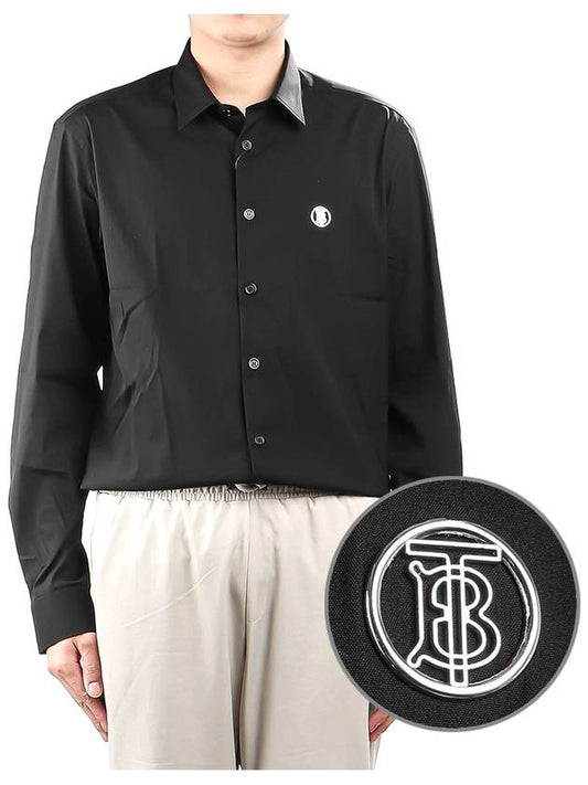 Monogram Motif Stretch Cotton Blend Long Sleeve Shirt Black - BURBERRY - BALAAN 2