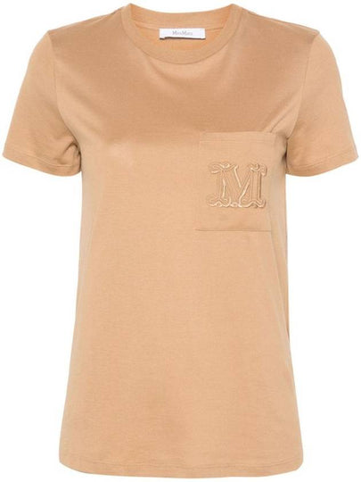 Embroidered Logo Crew Neck Short Sleeve T-Shirt Camel - MAX MARA - BALAAN 2