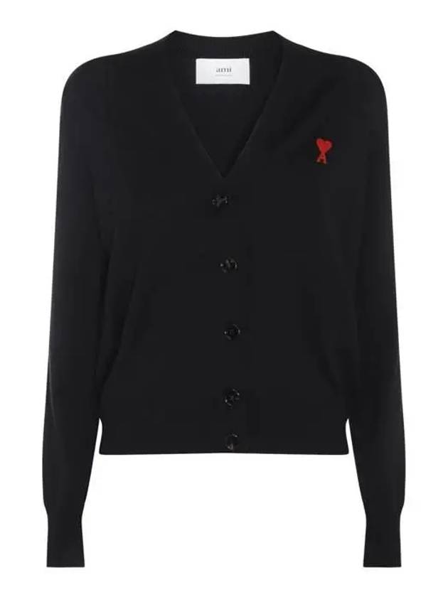 Heart Logo Wool Cardigan Black - AMI - BALAAN 2