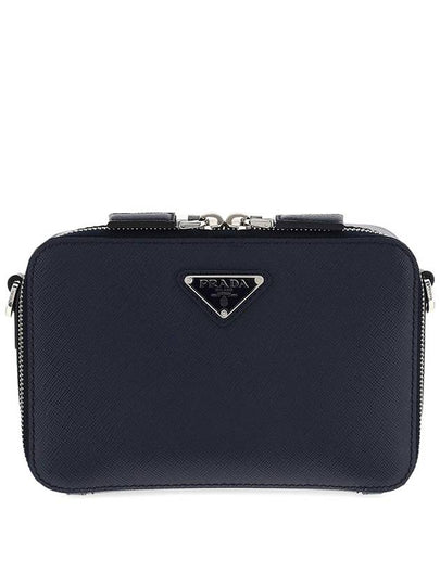 Brick Re-Nylon Saffiano Leather Triangular Logo Cross Bag Navy - PRADA - BALAAN 2