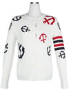 Cotton Anchor Intarsia 4 Bar Crew Neck Cardigan White - THOM BROWNE - BALAAN 3