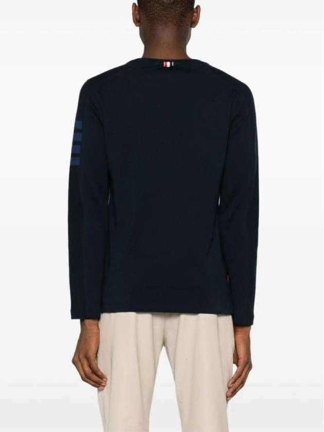 4-Bar Striped Cotton Long Sleeve T-Shirt Navy - THOM BROWNE - BALAAN 3