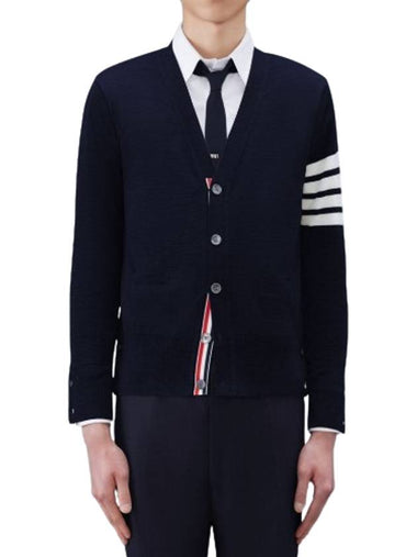 Men's Sustainable Classic Diagonal Wool Cardigan Navy - THOM BROWNE - BALAAN 3