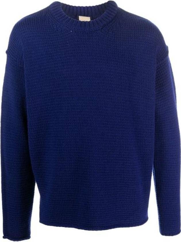 Crew Neck Wool Knit Top Blue - TEN C - BALAAN 1