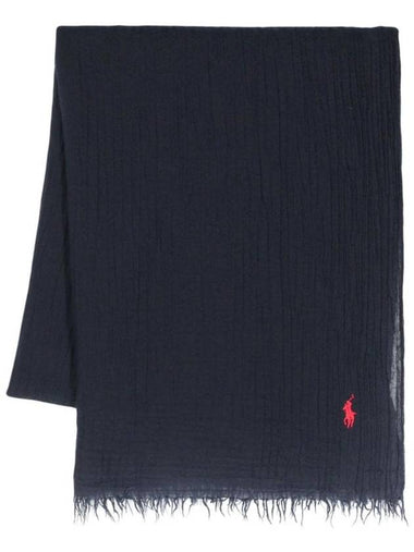 Pony Embroidery Fringed Scarf Navy - POLO RALPH LAUREN - BALAAN 1