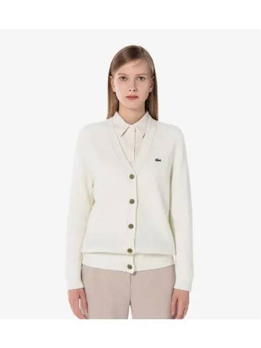 Women s Wool V neck Cardigan Cream - LACOSTE - BALAAN 1